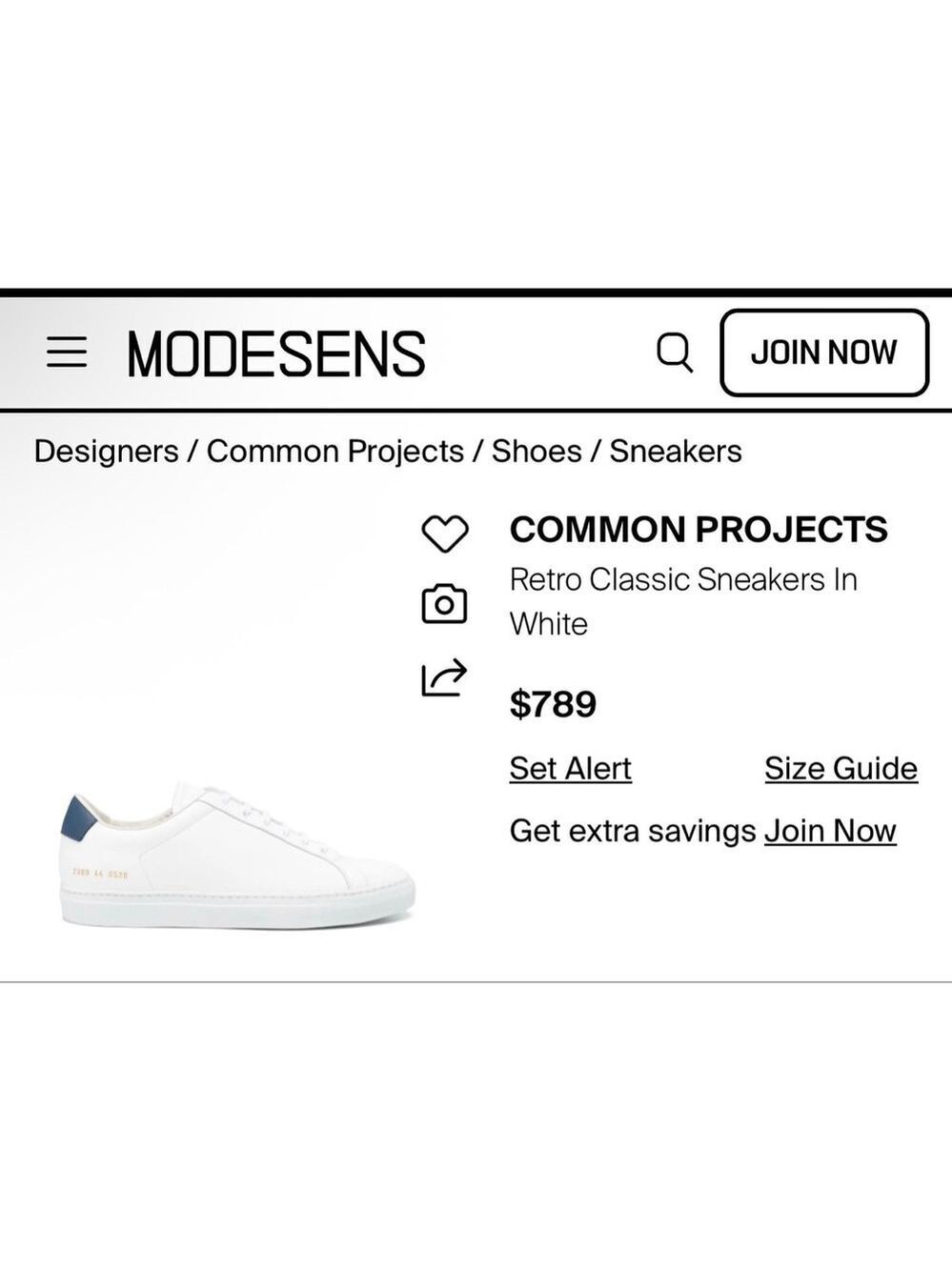 Women’s Common Projects Retro Classic Sneakers in White/Navy 38/8
